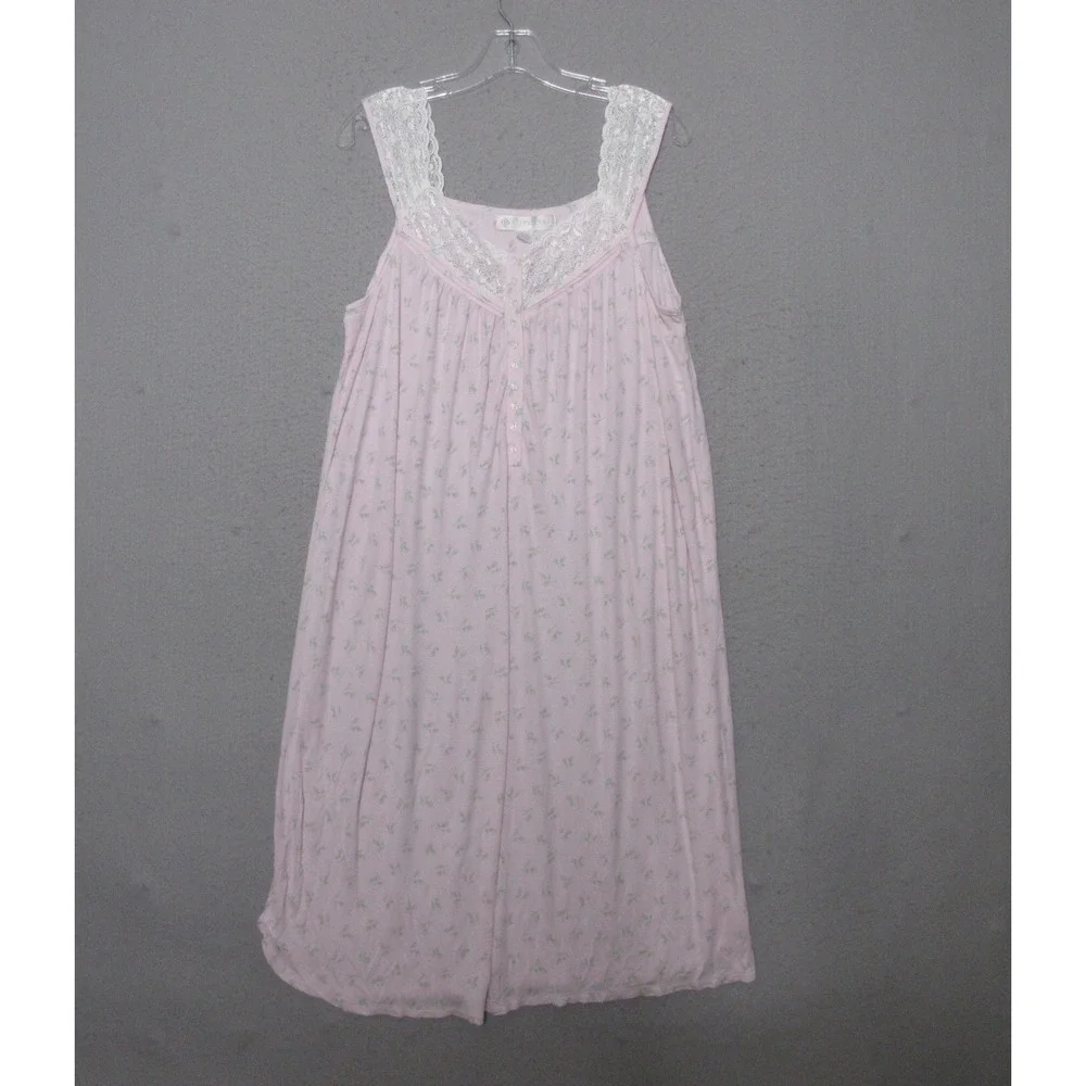 Eileen West Nightgown Small Pink Floral Lace Trim Cottage Core Boho Coquette